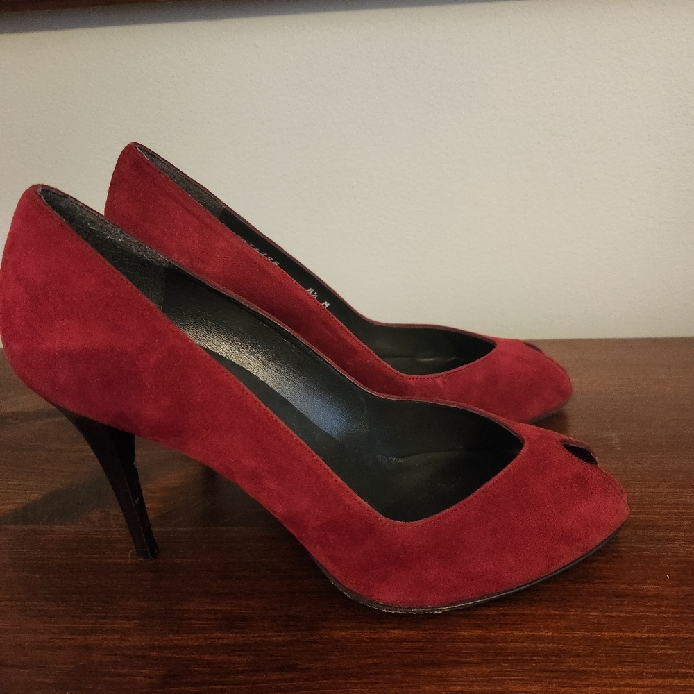 Stuart Weitzman "Scarlett Suede" Peek Pump Heels Size 8.5 - Picture 8 of 13